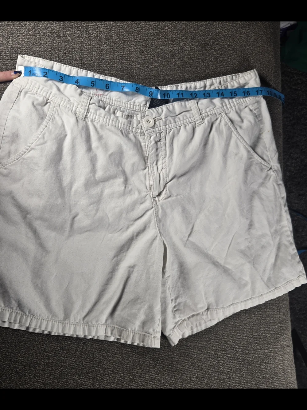 Faded Glory Light Cream Cotton Shorts with Button Waist